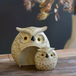 Brown Metal Nesting Owl Figurines, Set of 2