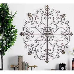 Brown Patina Metal Floral Crest Wall Plaque