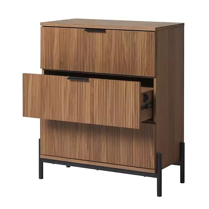 Brown Reeded 3-Drawer Dresser