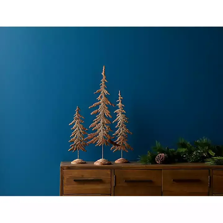 Brown Rustic Metal Cutout Trees, Set of 3