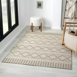 Brown Transitional Stripes Outdoor Rug, 8x10