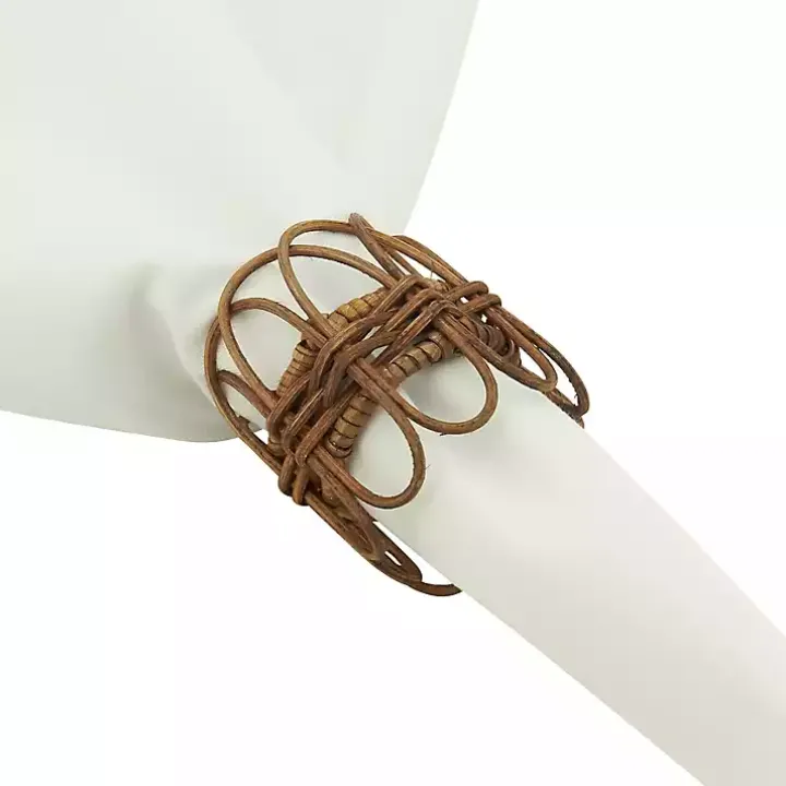 Brown Twisted Rattan Napkin Rings, Set of 4