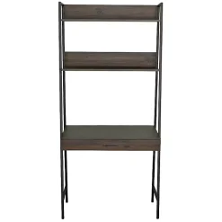 Brown Wood & Black Metal 2-Shelf Desk