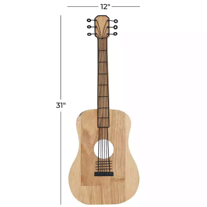 Brown Wood Acoustic Guitar Wall Plaque