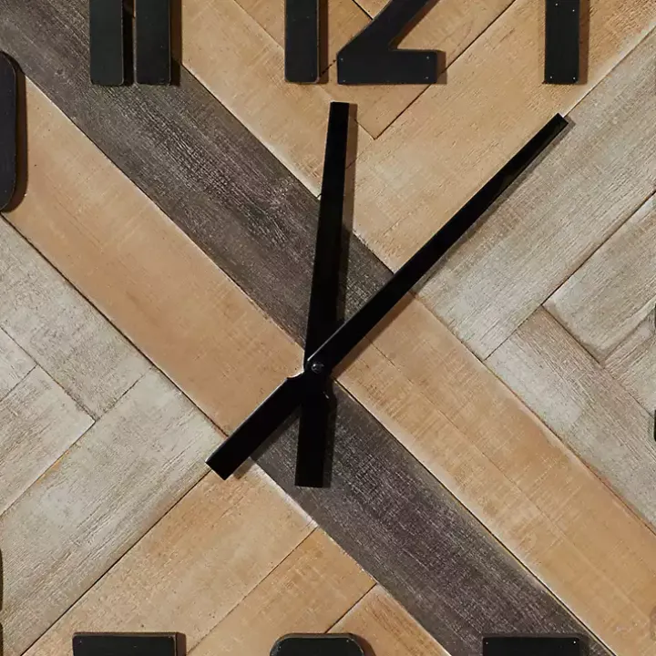 Brown Wood Black Metal Accent Square Wall Clock