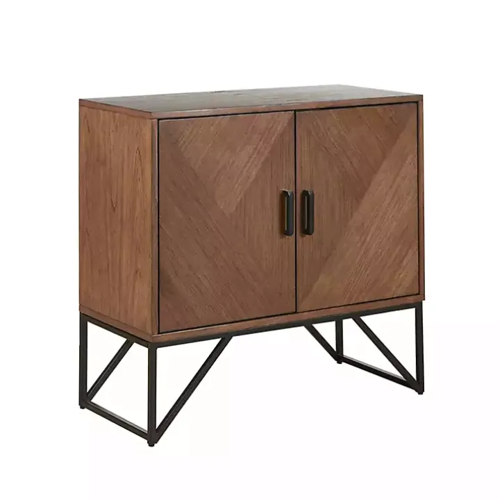 Brown Wood Frame Metal Base 2-Door Cabinet