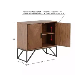 Brown Wood Frame Metal Base 2-Door Cabinet