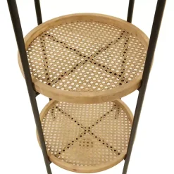 Brown Wood Mesh Woven 3-Tier Accent Table