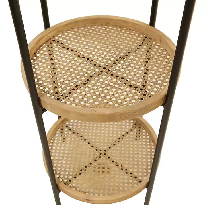 Brown Wood Mesh Woven 3-Tier Accent Table