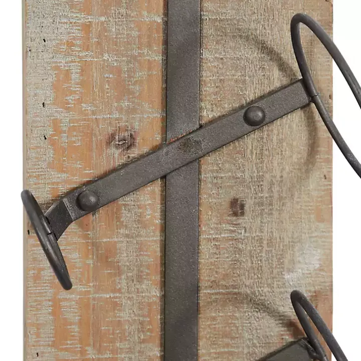 Brown Wood Panel Black Metal Wine Rack