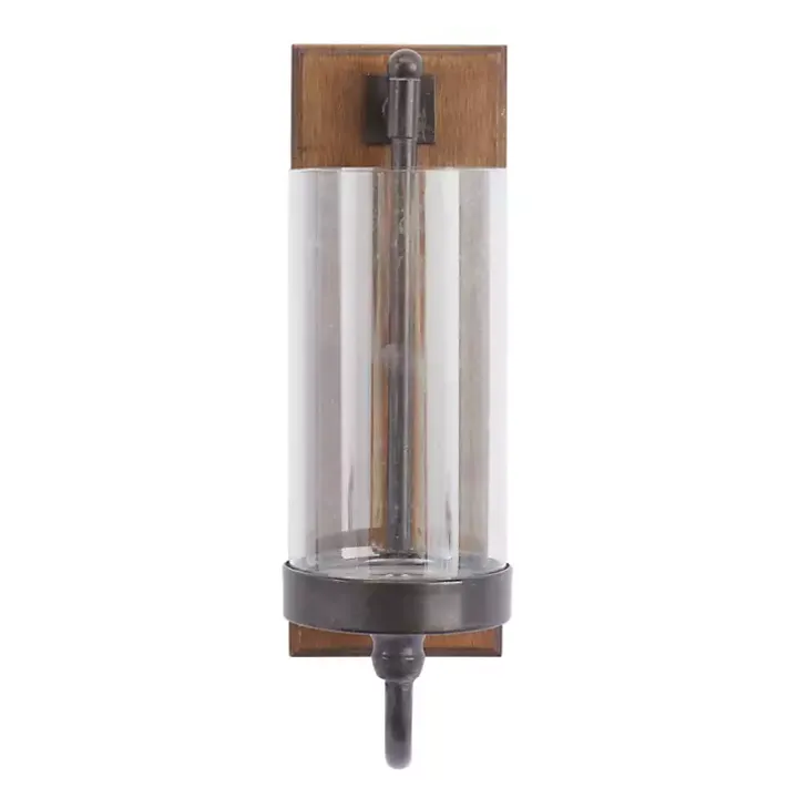 Brown Wood Sconce with Glass Holder