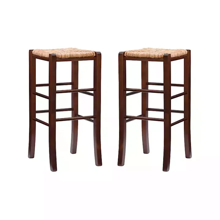Brown Wood Seagrass Backless 2-pc. Bar Stool Set