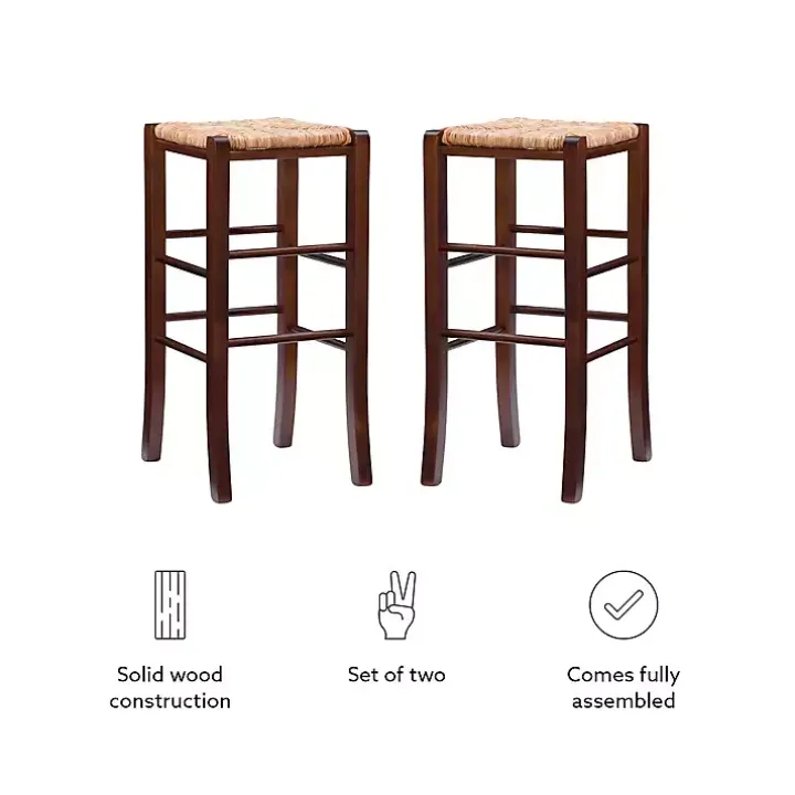 Brown Wood Seagrass Backless 2-pc. Bar Stool Set