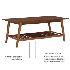 Brown Wood Slatted Bottom Shelf Coffee Table