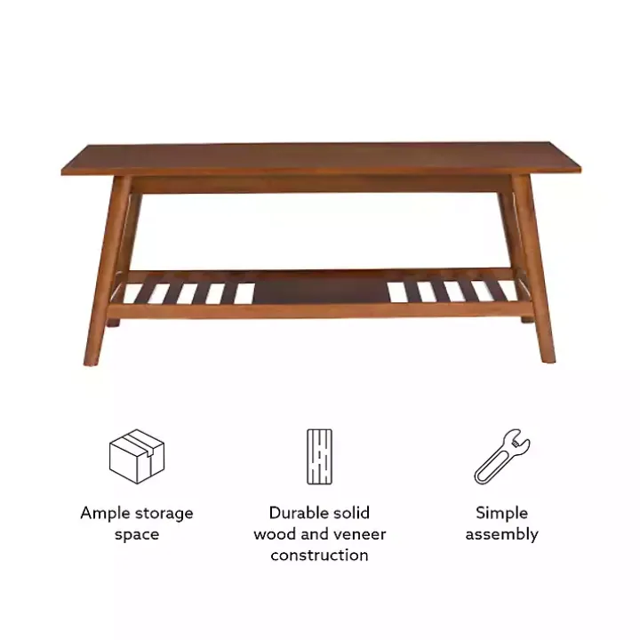 Brown Wood Slatted Bottom Shelf Coffee Table