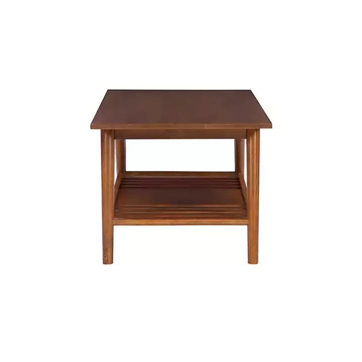 Brown Wood Slatted Bottom Shelf Coffee Table