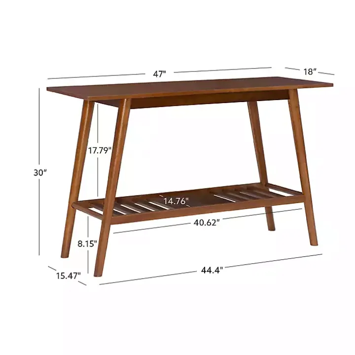 Brown Wood Slatted Bottom Shelf Console Table