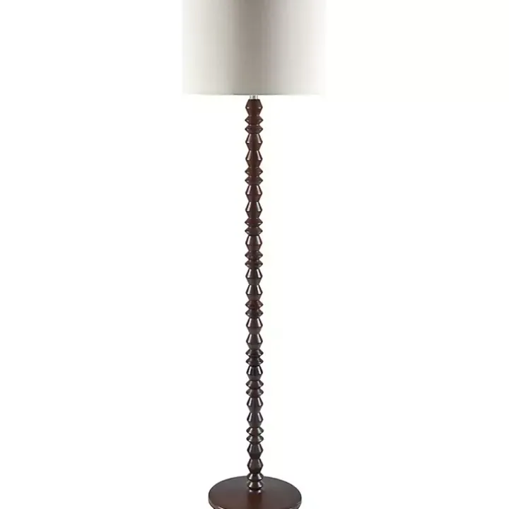 Brown Wood Spindle Paduak Floor Lamp