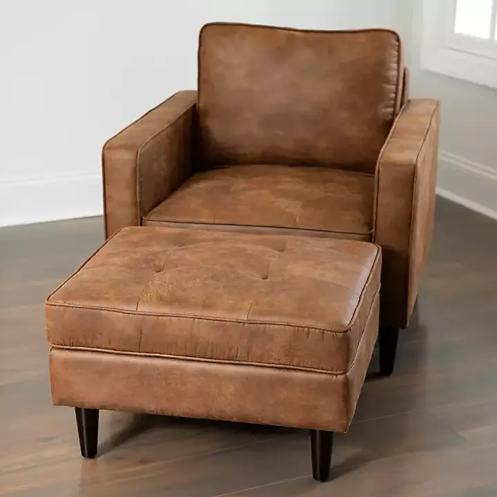 Brown Wyatt Faux Leather Ottoman
