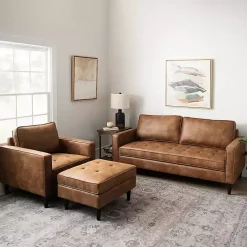 Brown Wyatt Faux Leather Ottoman