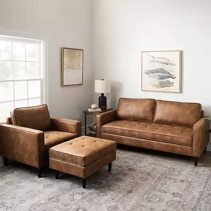 Brown Wyatt Faux Leather Ottoman