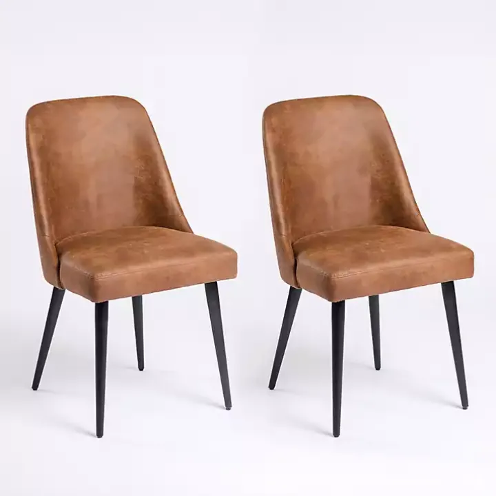 Brown Wyatt Faux Leather Dining Chairs, Set of 2
