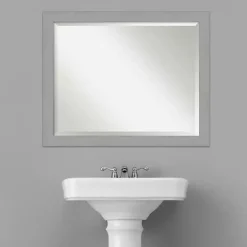 Brushed Metallic Silver Frame Beveled Mirror