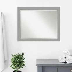Brushed Metallic Silver Frame Beveled Mirror