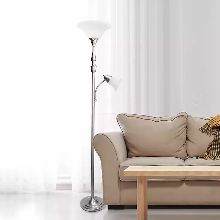 Brushed Nickel Base Marble Glass Shade Floor Lamp