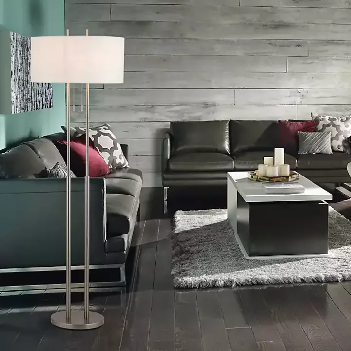 Brushed Steel Double-Bulb Oval Floor Lamp