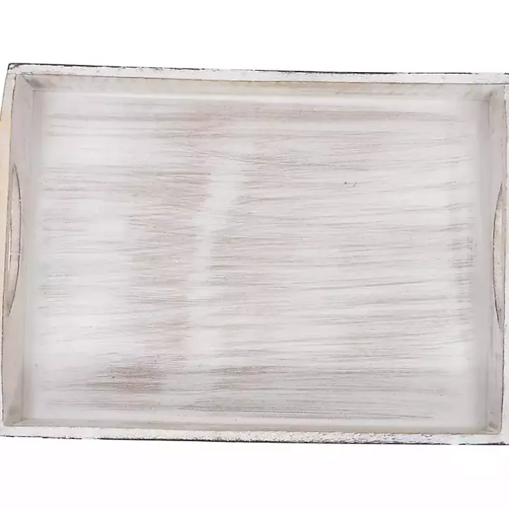 Brushed White Chevron Carved Trays, Set of 2