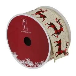 Buffalo Plaid Reindeer 16 yard Christmas Ribbon
