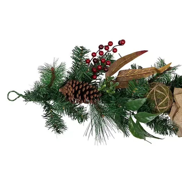 Burlap Poinsettias and Moss Balls Garland