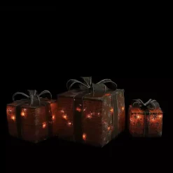 Burlap Snowflake Pre-Lit Christmas Gifts, Set of 3