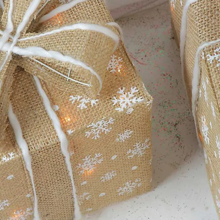 Burlap Snowflake Pre-Lit Christmas Gifts, Set of 3