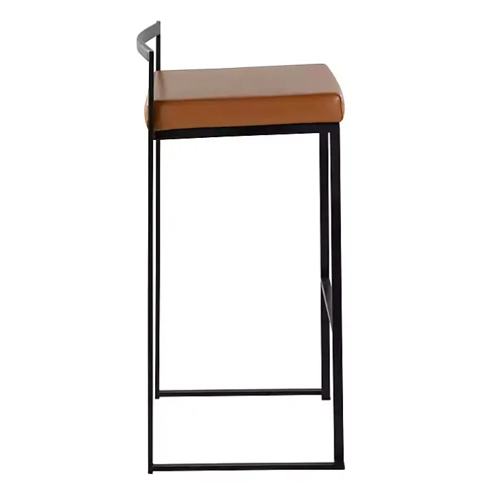 Camel Faux Leather Stackable Bar Stools, Set of 2