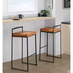 Camel Faux Leather Stackable Bar Stools, Set of 2