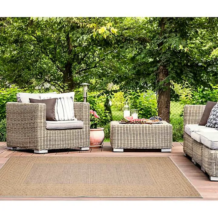 Camel Leopard Border Outdoor Area Rug, 5x7