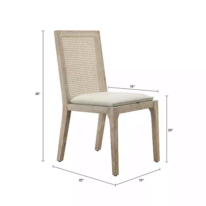 Cane Back Upholstered Wood Dining Chairs, Set of 2
