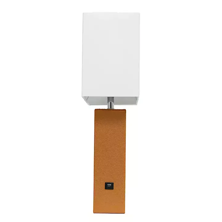 Caramel Faux Leather Charging Table Lamp