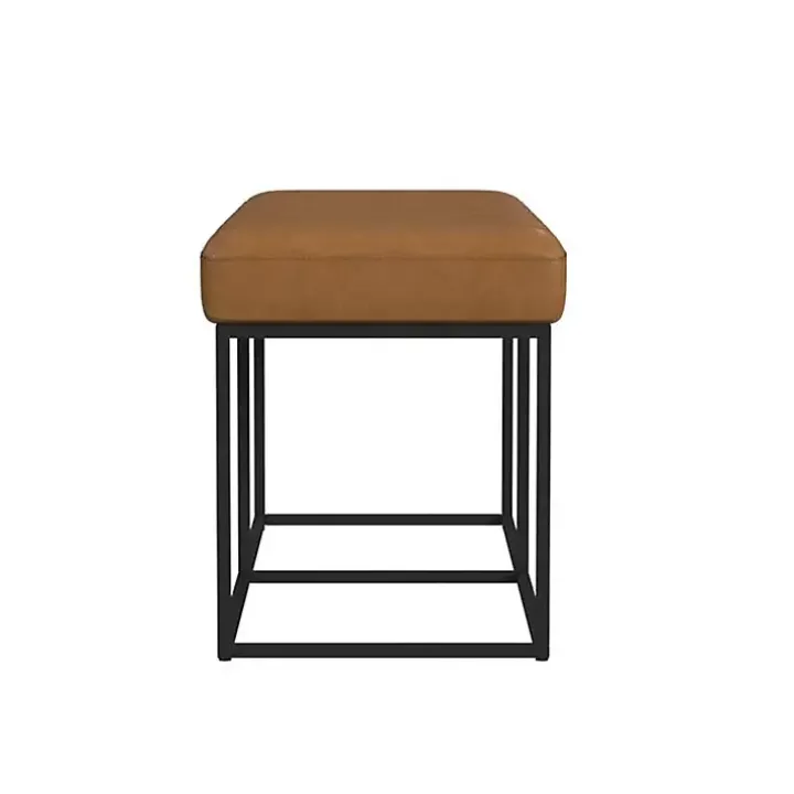 Caramel Faux Leather Upholstered Metal Frame Bench
