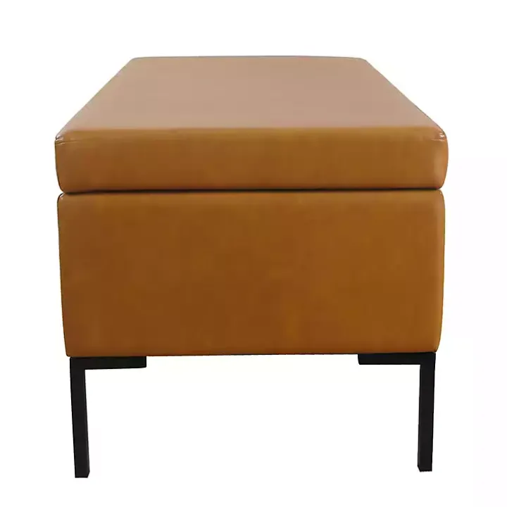 Caramel Vegan Leather Storage Bench