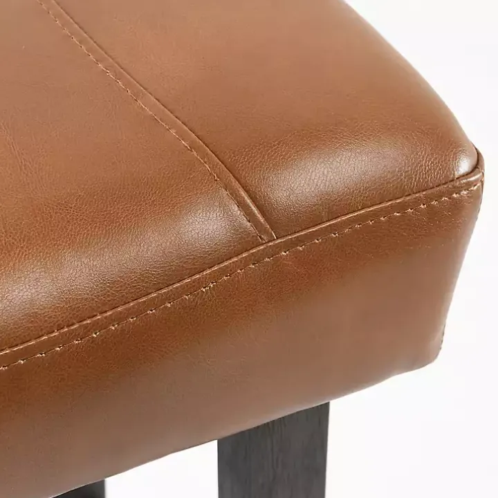 Caramel Wood and Faux Leather Backless Stool