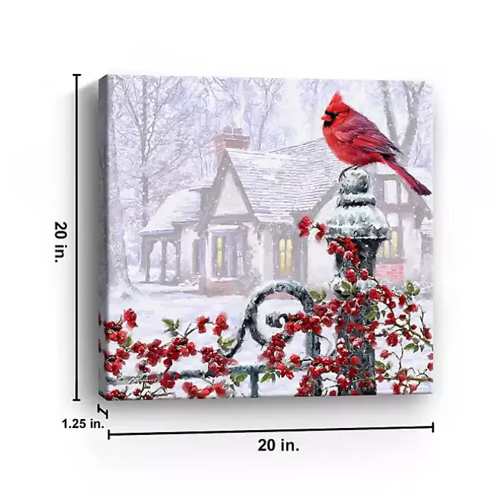 Cardinal on a Gatepost Canvas Art Print