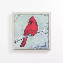 Cardinal on Branch Framed Canvas Art Print