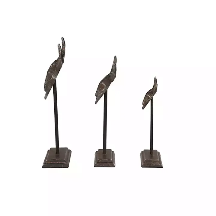 Carved Iron Bullhead Statues, Set of 3