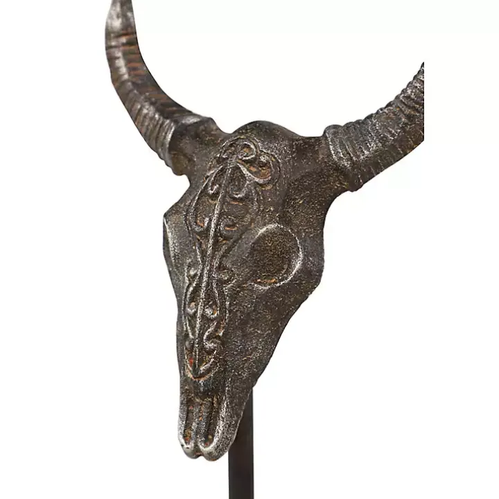Carved Iron Bullhead Statues, Set of 3