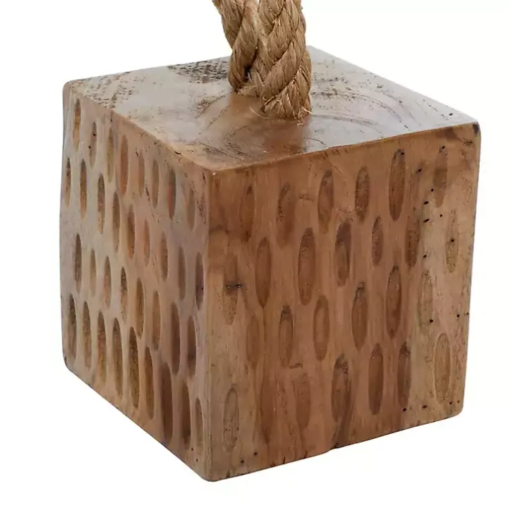 Carved Teak Wood and Rope Door Stoppers, Set of 2