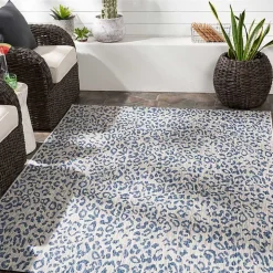 Cauli Blue Leopard Print Outdoor Rug, 4x5