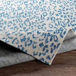 Cauli Blue Leopard Print Outdoor Runner Rug, 2x12